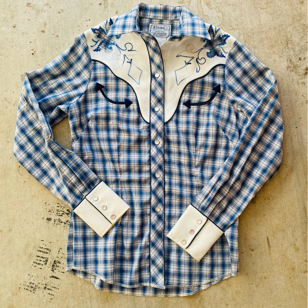 H Bar C | Sutton Ranchwear Blue Plaid Pearl Snap Button-up Shirt 34